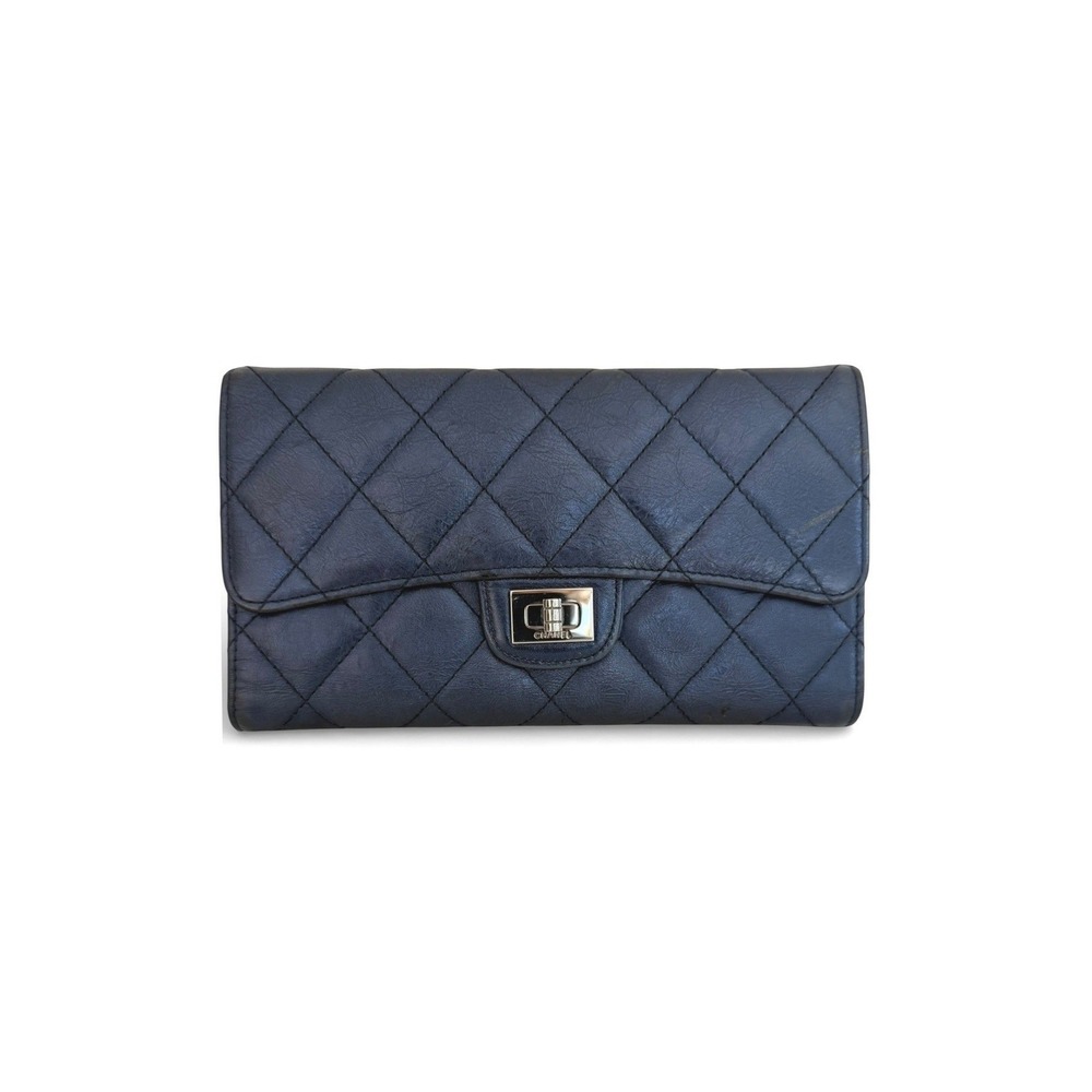 Chanel Metallic Navy Aged Calfskin Quilted Reissue Long Flap Wallet 12 Series